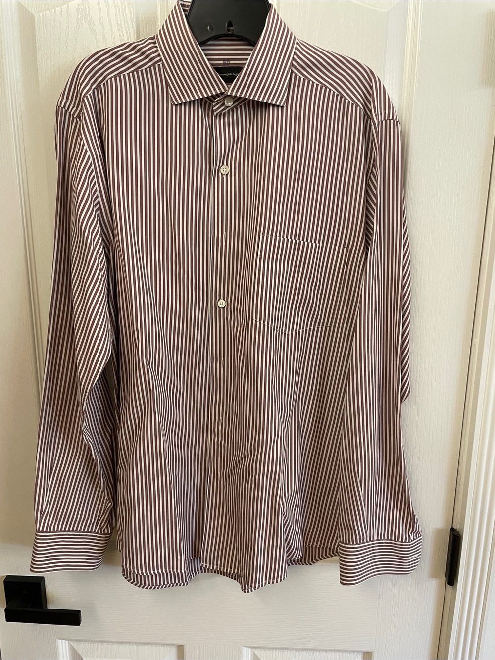 Ermenegildo Zegna Burgundy and White Striped Dress Shirt